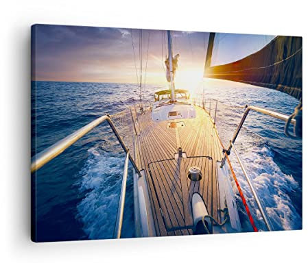 Bilder auf Leinwand Segelboot Meer Leinwandbild mit Rahmen 70x50cm Wandbilder Dekoration Wohnzimmer Schlafzimmer Küche Deko Klein Wanddeko Bild Wand Kunstdruck Art Wall Decor Canvas AA70x50-4076