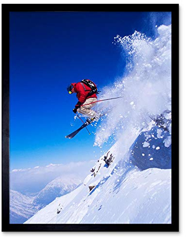 Wee Blue Coo Skier Ski Jumping Snow Sport Sky Art Print Framed Poster Wall Decor Kunstdruck Poster Wand-Dekor-12X16 Zoll