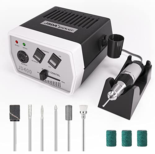 JSDA Perceuse à ongles professionnelle 30 000 tr/min + 1 foret à ongles de qualité supérieure pour enlever les ongles en acrylique, les diluer et lisser les ongles, avec 4 embouts diamantés.