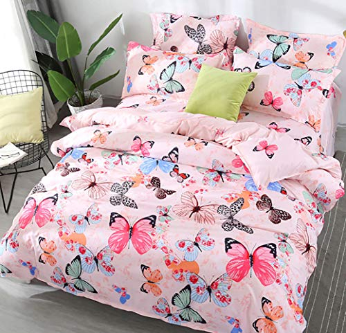 AShanlan Mädchen Rosa Bettwäsche Schmetterling 135 x 200 Kinderbettwäsche Pink Bunt Butterfly 100% Mikrofaser Kinder Bettbezug mit Kopfkissenbezug 40x80