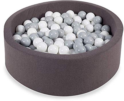 Angelove Bällebad Baby Kinder 90x30cm – Weiches Baumwoll Ballpool mit 200 Bällen – Sicheres Spielzeug für Kleinkinder – Modernes Design für Jungen & Mädchen, Coton, Dunkelgrau