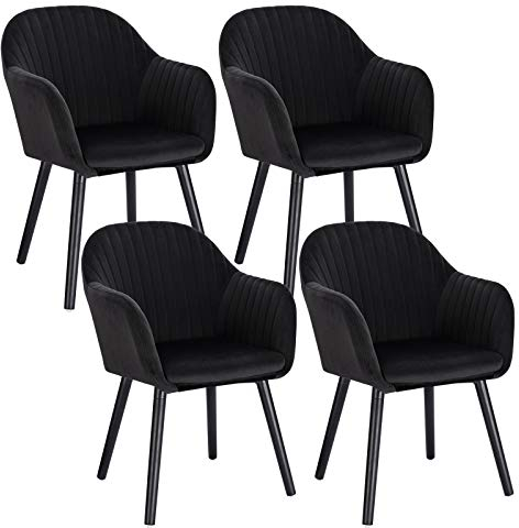 WOLTU Esszimmerstühle 4er Set Küchenstuhl Wohnzimmerstuhl Polsterstuhl Design Stuhl mit Armlehne Samt Massivholz Schwarze Beine Schwarz BH259sz-4