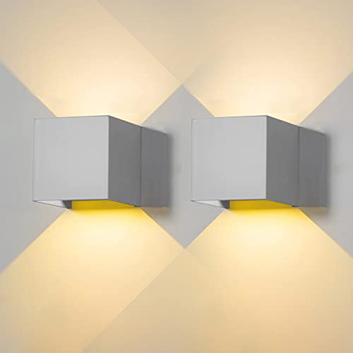 2 Stück Wandleuchte aussen Innen LED Wandlampe aussen modern Grau 12W warmweiss 3000K IP65 Wasserdicht quadratisch Aluminium Wandleuchte Passen Sie den Lichtwinkel an Design Einfache Installation
