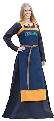 Battle-Merchant Wikinger Trägerkleid Hilja mit Stickerei, Damen | Mittelalterliches Schürzenkleid, Gewandung, Baumwolle, Überkleid, Mittelalter, Reenactment, LARP & Fantasy Cosplay