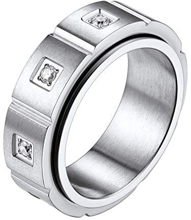 PROSTEEL Herren Spinner Ring Edelstahl Größe 54 drehbarer Bandring mit Zirkonia eingelegt Verlobungsring Freundschaftsring Modeschmuck Accessoire für Männer Frauen