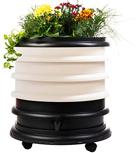 WORMbox | Lombricompostador 3 bandejas Marfil + Jardinera | 48 litros | composta Tus desechos orgánicos, Las lombrices y lombrices producen vermicompost