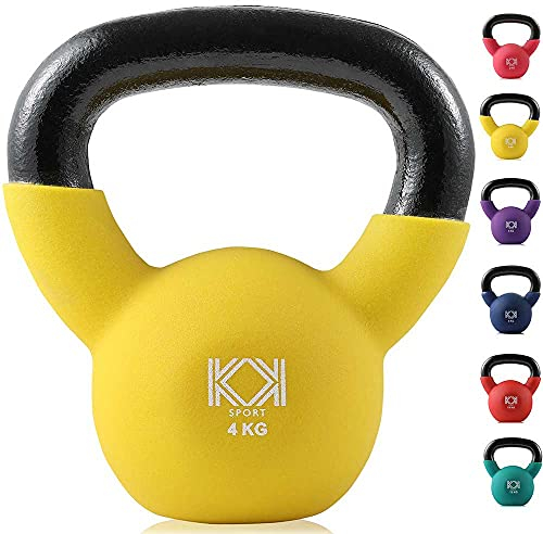 KK Kettlebells Cast Iron Neoprene Coated Weights Lifting Strength Training Home Gym Exercise (4Kg, Yellow)