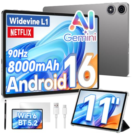 TECLAST P50T Tablet 11 90Hz Android 16, 16GB+128GB+5TB 8000mAh BT5.2 WiFi6 | con Custodia+Penna/Gemini AI/13+5MP Camera/Widevine L1/2GHz Octa-Core/GPS/OTG