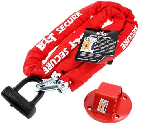 BOLT Motorbike Motorcycle Security Sold Secure Gold 1.8 meter Chain Lock + Mammoth Ground Anchor Scooter Bike Security Kit