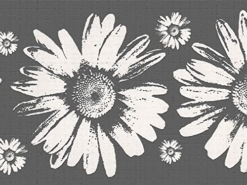 Dundee Deco Wallpaper Border Peel and Stick DDAZBD9159 Floral Grey White Sunflowers Wall Border Retro Design, 15 ft x 7 in (4.57m x 17.78cm), Self Adhesive