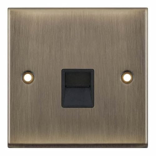 Selectric Polished Antique Brass Single Telephone Master Socket with Black Insert Dark Metal