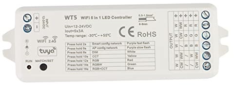 Tuya LED Controller 5 in 1 Dimmer RGB RGBW RGBWW RGBCCT Vita Striscia WiFi 2.4G RF Remote Controller 12-24V WT5