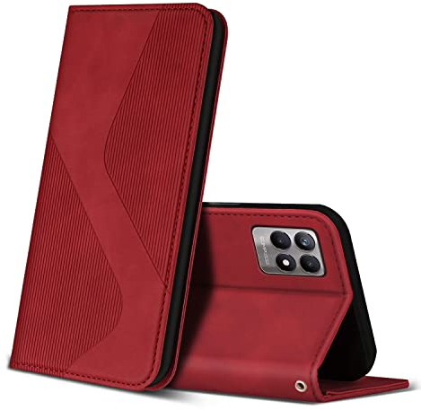 ZONNAVI Funda para Realme 8i, Funda Libro de Cuero con Ranura para Tarjeta y Magnético, Wallet Flip Caso Cubierta Case Carcasa para Realme 8i (Rojo)