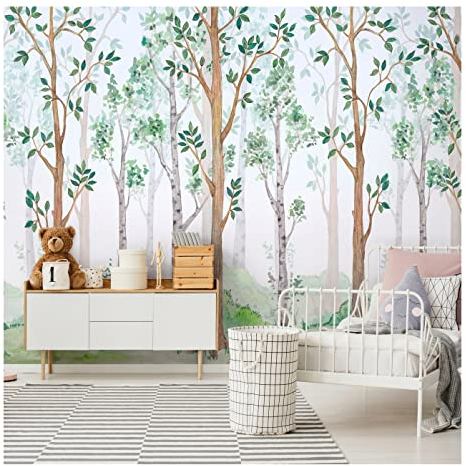 WallArena - Vlies Fototapete Kinderzimmer 200x140 cm Wald Bäume - Fototapeten Tapeten für Kinder Kindertapete Kinderzimmertapete - Vliestapete Wandtapete Tapete 3D Effekt