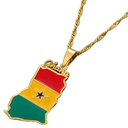 FUWIND Halskette Anhänger Schmuck Ghana-Landkarte und Flaggen-Anhänger-Halsketten Ghanaischer Schmuck Ghana-Nationaltag Weihnachten Geburtstag Geschenk
