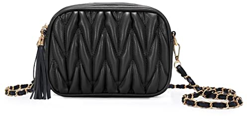Asvert Damen Umhängetasche Kleine, Crossbody Bag Damen Kleine Tasche handtaschen, Handtaschen Mittelgroße Schultertasche Abendtasche Citytasche mit Kette(Schwarz)