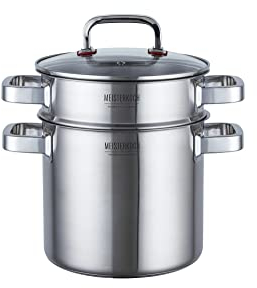 Meisterkoch Edelstahl Kochtopf groß. 20 cm Durchmesser, 5 Liter Volumen, 3-teilig, Induktion Topf | Pastatopf mit herausnehmbarem Siebeinsatz und Glasdeckel | spülmaschinengeeignet