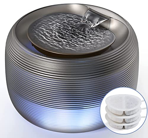 Fuente de Agua para FEELNEEDY, Bebedero Automati Ultra Silenciosa Fuente 2,5L Cascada Decorativa, Dispensador Agua Automatico con Luz LED, con 3 Filtros