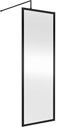nuie WRFBP1870 Modern Bathroom Full Outer Frame 8mm Toughened Safety Glass 1850mm Wetroom Screen & Support Arm, 700mm, Satin Black