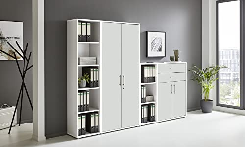 Schrankwand TABOR 22 Büroregal Aktenschrank Büroschrank abschließbar in diversen Farbvarianten (weiß/weiß matt)