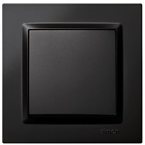 SIMON - Pulsador Eléctrico, Interruptor de Pared Interior, Serie Simon 10, Incluye Marco, Tapa y Mecanismo, para Espacios Residenciales o Alojamientos Turísticos, Color Negro, 8,4 x 8,4 x 4,5 cm