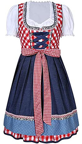 YUDATPG Bayerisches Oktoberfest Kostüm Frauen Deutsch Traditionelles Oktoberfest Outfits Dirndl Kleid Karneval Halloween Bar Kellnerin Cosplay Bier Mädchen Maid Fancy Dress Maid Plaid Kostüm
