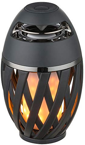 Außen Tischleuchte mit Feuereffekt und Bluetooth Lautsprecher Deko Fackel Tischlampe anthrazit opal weiß, LED, Akku, USB Ladekabel, Schalter, Garten Veranda Balkon