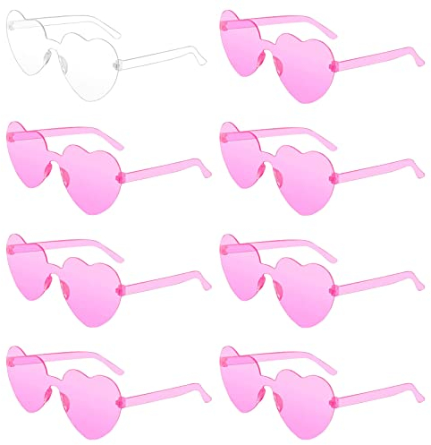 Herzform Sonnenbrille, 8 Stück Herz Party Brillen, Retro Party Sonnenbrille, Magische Farben Party Herz Brille, Fashion Brille Randlose Brille für Fasching, Geburtstagsfeier Party Foto Requisiten (B)