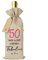 GEBETTER 50th Cotton Linen Wine Gift Bag Drawstring Bottle Bag for Wine with Tag and Rope 50 Years Old Birthday Gift Wine Bottle Cover Gift Bags for Women Wife Friends