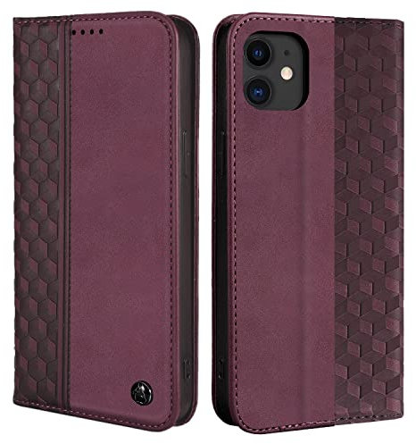 CXTcase for iPhone 11 Case, PU Leather Folio Cover Wallet Flip Case with Card Holder Slots Magnetic Closure, Shockproof Protective Phone Case for iPhone 11, Wine Red