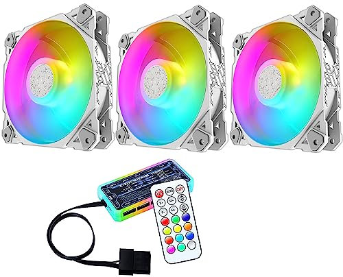 3 ventiladores blancos LED ARGB de colores para PC Case 120 mm Fan White Hub LED RGB con mando a distancia Aura Sync 3 pines silencioso flujo de aire elevado para refrigeración de escritorio