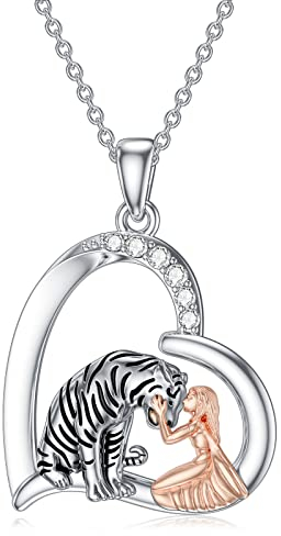 PROESS Tiger kette für Damen 925er Sterlingsilber Tiger-Schmuck Tiger und Mädchen Anhänger Tiger Halskette Geschenke für Mädchen Frauen Mutter Tochter