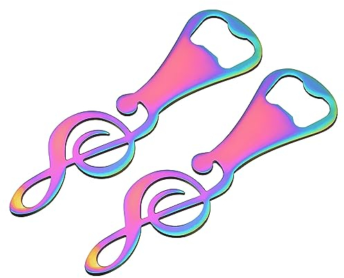 uxcell Abridor de botellas, 2 unidades, abridor de botellas de cerveza de metal, abrebotellas plano de notas musicales, regalos geniales para amantes de la música, camarero (colorido)