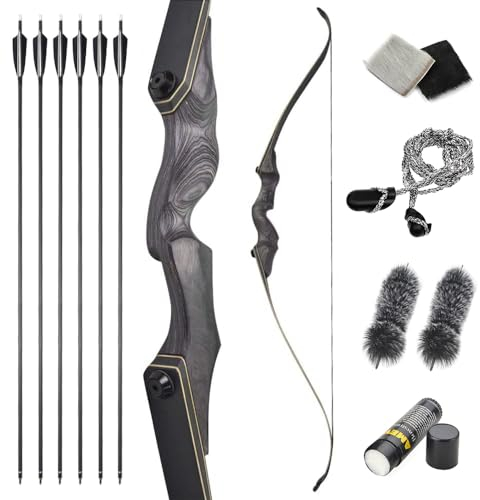 AMEYXGS 60” Takedown Recurve Bogen und Pfeil Set Rechts/Links Hand for Anfänger Erwachsener Bogen 25-65lbs Jagdbogen Traditioneller Holzbogen Langbogen (35lbs, Linke Hand)