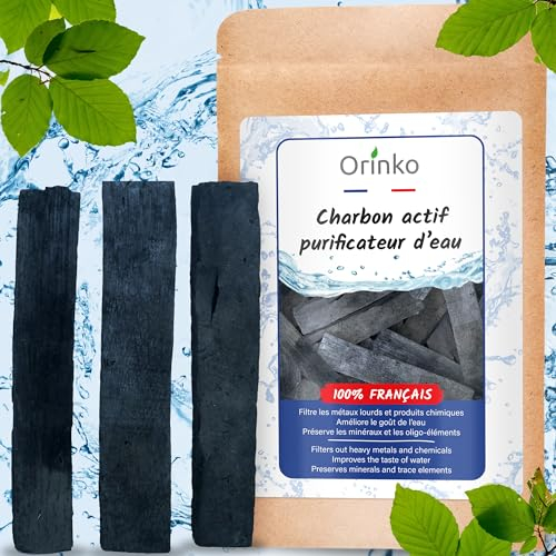 ORINKO Charbon Actif Français x3, Binchotan pour Purification d'Eau en Carafe, Bouteille et Gourde, 100% Fabriqué en France