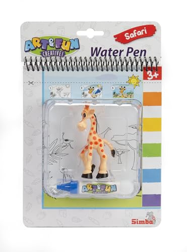 Simba 106334635 Art & Fun Wasser-Malbuch Safari inkl. Giraffen-Figur - Malen mit dem Water Pen Wasserstift & 4 Tier-Motiven - Wasserzauber-Spielzeug für Kinder ab 3 Jahre