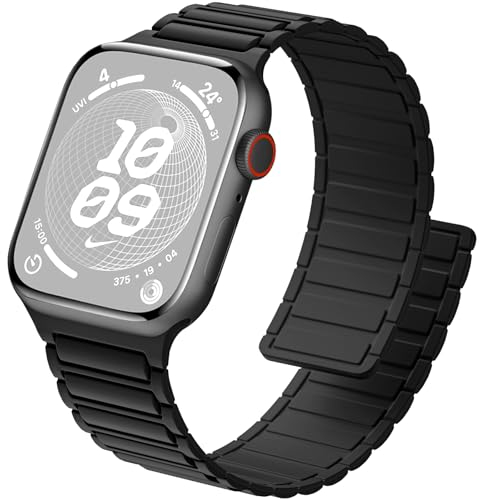 ALFARAY Magnetbänder Kompatibel mit Apple Watch Armband 46mm 45mm 44mm 49mm 42mm, Starke Silikon Magnetische Sport Armbänder für Apple Watch Ultra 2 Ultra Series 10 9 8 7 SE 6 5 4 3 2 1, Schwarz