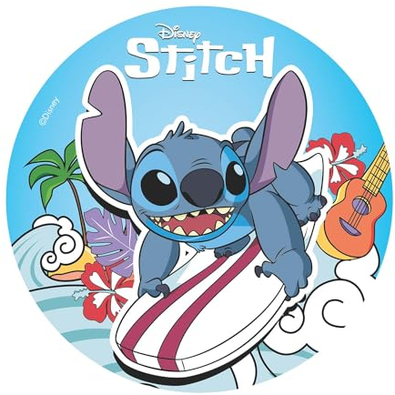 Dekora, Stitch Oblea Comestible, Decoración para Tartas de Cumpleaños Infantiles, Cake Topper Pastel Redondo 20 CM