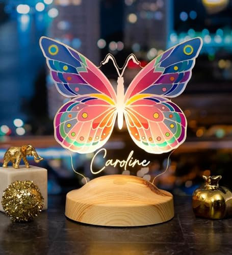 Geschenkelampe Schmetterling Personalisierte LED Lampe Weihnachten mit UV Druck als Geburtstagsgeschenk