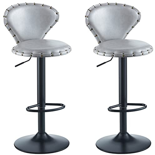 Hochstühle, drehbarer, Verstellbarer Barhocker, 2 Stück, PU-Sitz, Metall-Fußstütze, Chassis, Moderne Salon- und Kücheninselhocker, Sitzhöhe 60–80 cm (R: Grau)