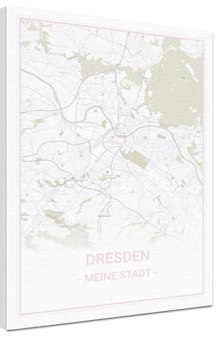 LANA KK - Stilvolle, Stadtkarte DRESDEN Leinwandbild, deutsch beschriftet - Koordinaten Straßenkarte Stadtplan als Wandbild Landkarte XXL geometrisch (Dresden - White, 60 x 80 cm)