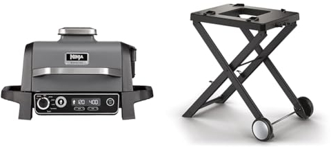 Ninja Woodfire Barbecue électrique & Air fryer, barbecue extérieur 7 en 1 & Woodfire Chariot de support pliable pour barbecue, compatible avec le barbecue lectrique d'extrieur Ninja Woodfire