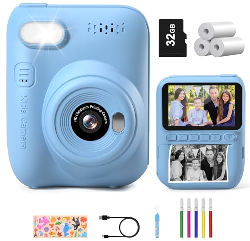 Gofunly Sofortbildkamera Kinder, 3.0 Zoll Bildschirm Kinderkamera Sofortbildkamera mit 32GB Karte & Druckpapier, 14MP/1080P Kamera Kinder Sofortdruck, Geschenk für Kinder 3-12 Jahren (Blau)