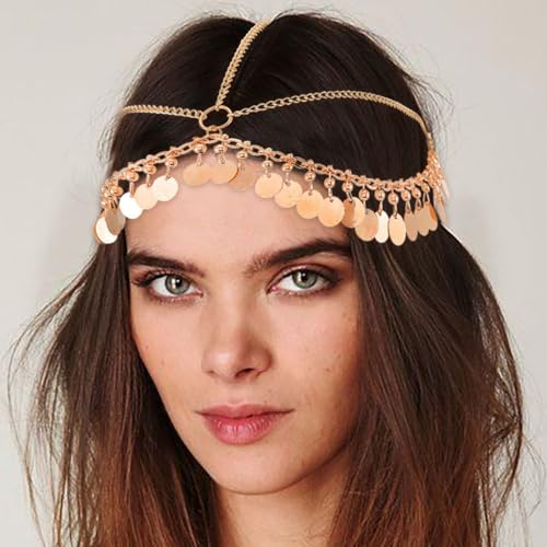 Edary Boho Gold Kopfketten Pailletten Braut Kopfschmuck Quaste Stirnband Festival Haarschmuck für Frauen und Mädchen
