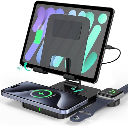 Wireless Charger for Apple, 3 in 1 Multiple Charging Station for iPhone 16/15/14/13/12, Watch Charger for Apple Watch 10/9/8/7/6/SE/5, Stand for AirPods 4/Pro, iPad Charging Station Stand