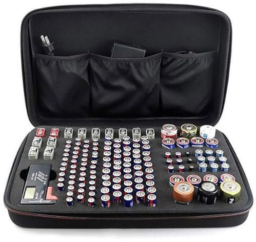 Battery Storage Organiser, 40 * 27 * 9cm Battery Storage Case, Waterproof Battery Box, Battery Holder With Hardshell, Battery Container Large Capacity For Aaa, Aa, C, D, 9v Batteries, Black