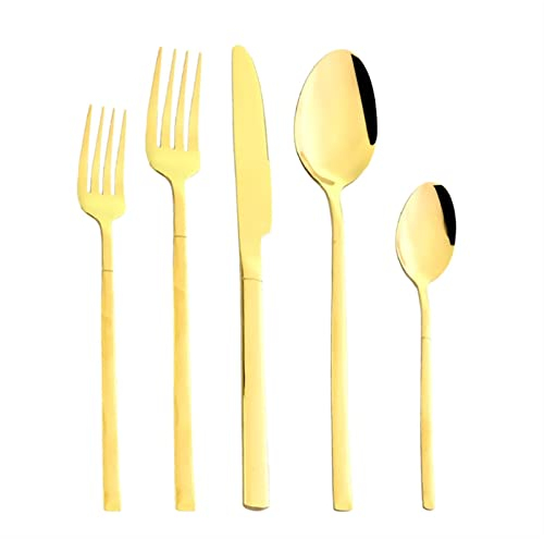 Set di posate 10 pezzi 2 set Set di posate in oro nero Set di posate in acciaio inossidabile Posate Coltello a specchio Forchetta da dessert e posate da viaggio portatili Stoviglie Decorazione in