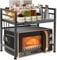 YunNasi Mensola per Microonde Supporto Estensibile per Forno a Microonde con 10 Ganci Scaffale da Cucina in Acciaio Carbonio Organizzatore di Stoccaggio da Cucina per Pentole e Padelle (Nero 1)