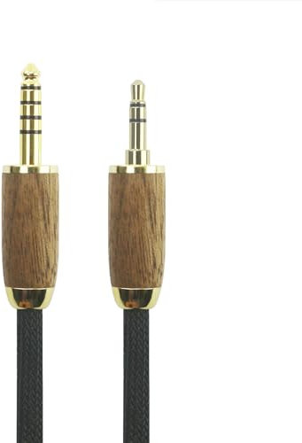 ABLET 4.4mm Balanced 5 Pole Connector to 3.5mm 1/8 TRS Stereo Audio Cable - 6N OCC Copper Single Crystal Silver Plated Wire - Walnut Wood Shell 3.5mm Stereo Male to 4.4mm Balanced Male