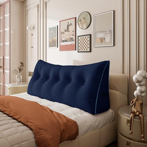 Johnear Keilkissen Lesekissen für Bett und Sofa Lehnenkissen Dunkelblauer Samt Kissen 160cm, Rückenkissen Kopfteil Bett Rückenlehne Großes Dreieckiges Lendenkissen